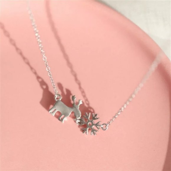 14k Gold Deer Snowflakes Sterling Silver Necklace - Picture 2 of 11